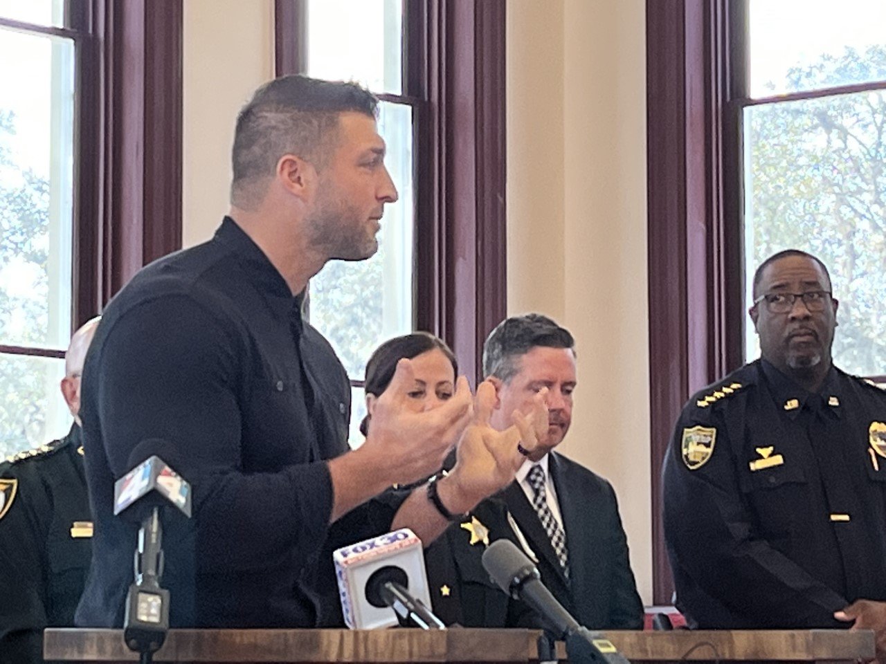 Tim Tebow became passionate and emotional after INTERCEPT was created in Northeast Florida to stop child exploitation and human trafficking.
